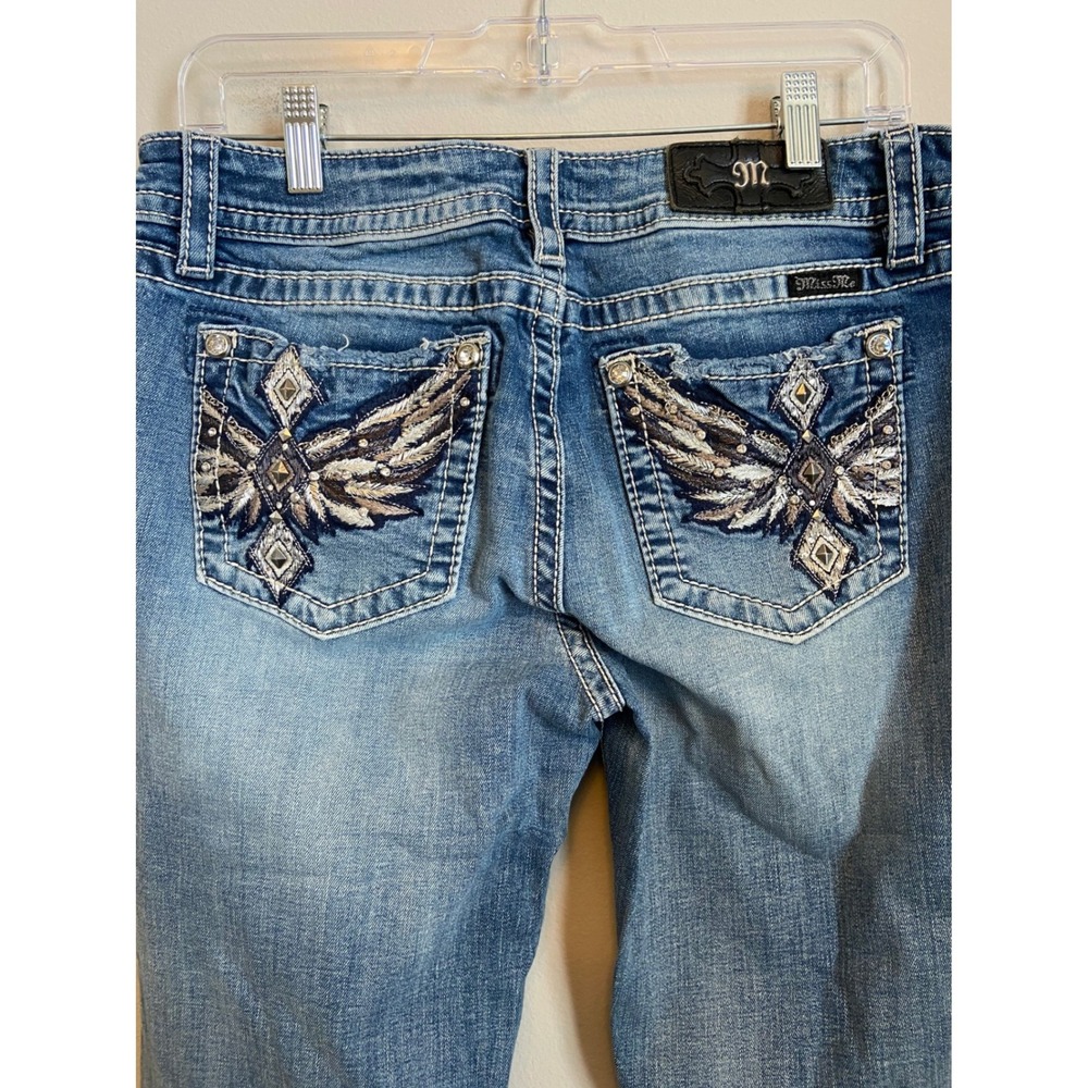 Miss Me Chloe Boot Jeans Women 30 Medium Wash Wing Cross Embellished